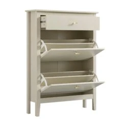 Oakham 2-Tier Shoe Cabinet With Top Drawer, Shaded White -Daals FT SHC 04 WHITE WB3