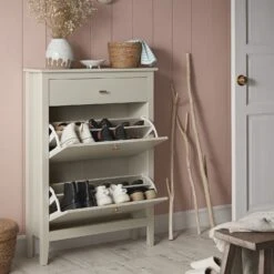 Oakham 2-Tier Shoe Cabinet With Top Drawer, Shaded White -Daals FT SHC 04 WHITE scene2