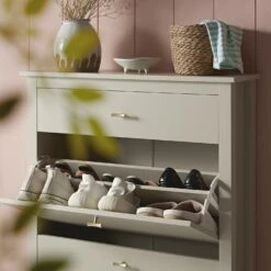 Oakham 2-Tier Shoe Cabinet With Top Drawer, Shaded White -Daals FT SHC 04 WHITE scene3