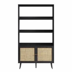 Frances Woven Rattan Bookcase With Doors, Black 13 Frances Woven Rattan Bookcase With Doors, Black -Daals FT SHELF 01 BLACK WB1