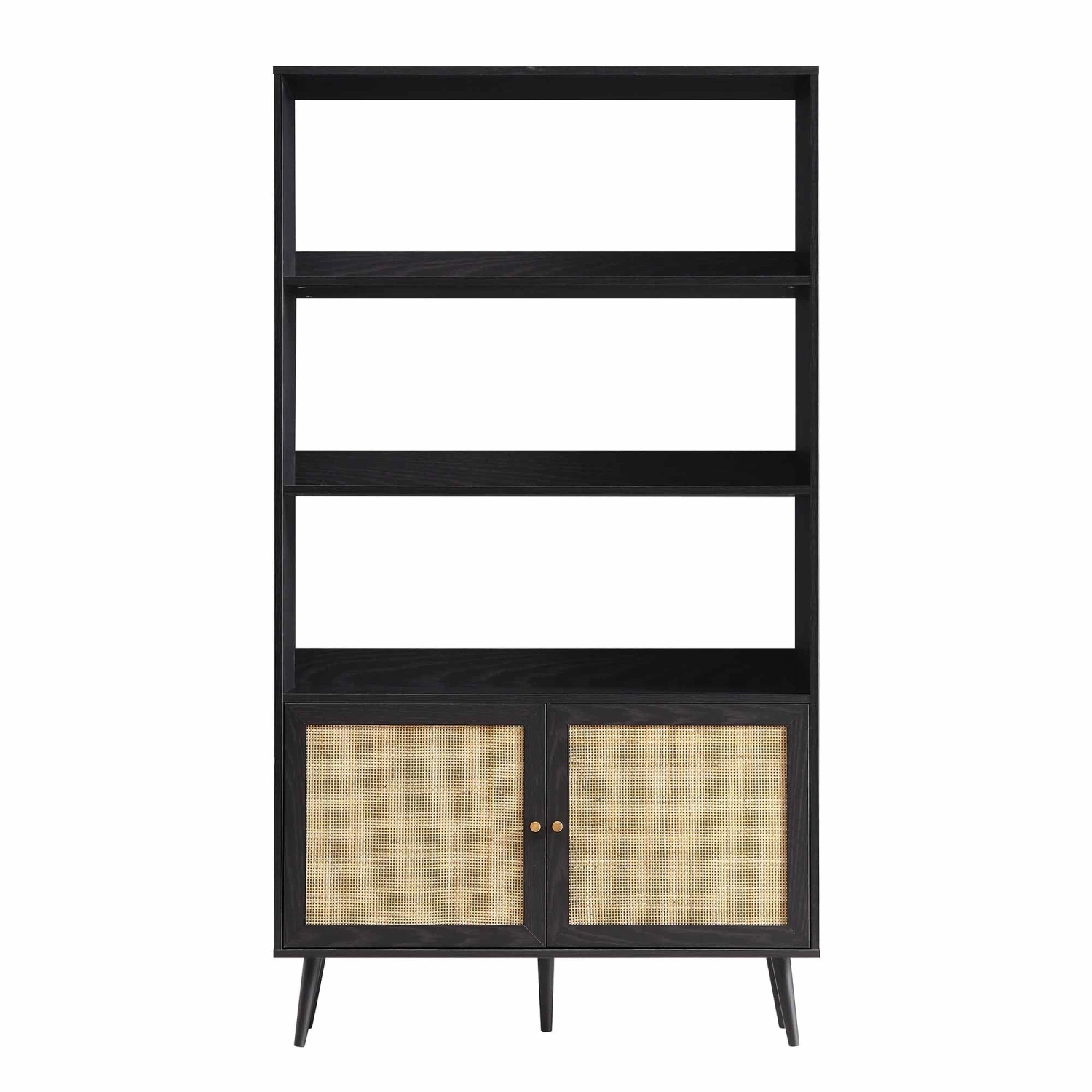 Frances Woven Rattan Bookcase With Doors, Black 3 Frances Woven Rattan Bookcase With Doors, Black - Image 3