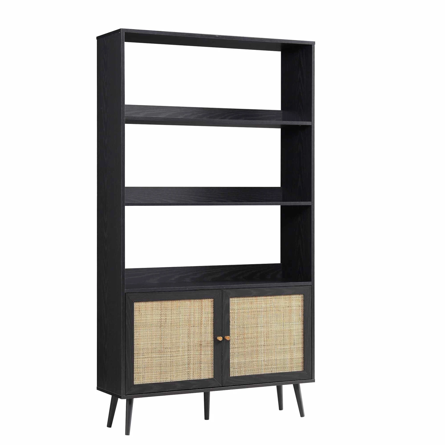 Frances Woven Rattan Bookcase With Doors, Black 4 Frances Woven Rattan Bookcase With Doors, Black - Image 4