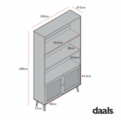 Frances Woven Rattan Bookcase With Doors, Black 15 Frances Woven Rattan Bookcase With Doors, Black -Daals FT SHELF 01 CHART 3