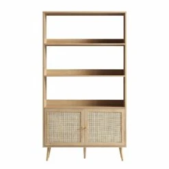 Frances Woven Rattan Tall Bookcase With Doors, Natural -Daals FT SHELF 01 NAT WB1