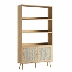 Frances Woven Rattan Tall Bookcase With Doors, Natural -Daals FT SHELF 01 NAT WB2
