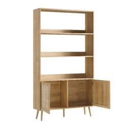 Frances Woven Rattan Tall Bookcase With Doors, Natural -Daals FT SHELF 01 NAT WB3