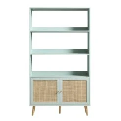 Frances Woven Rattan Bookcase With Doors, Mint -Daals FT SHELF 01 SAGE WB1
