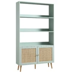 Frances Woven Rattan Bookcase With Doors, Mint -Daals FT SHELF 01 SAGE WB2