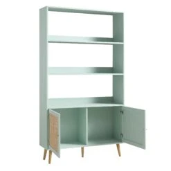 Frances Woven Rattan Bookcase With Doors, Mint -Daals FT SHELF 01 SAGE WB3
