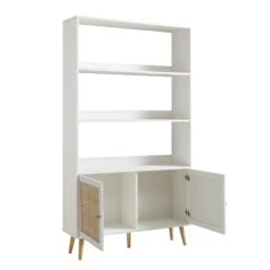 Frances Woven Rattan Bookcase With Doors, White -Daals FT SHELF 01 WHITE WB3