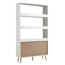 Frances Woven Rattan Bookcase With Doors, White -Daals FT SHELF 01 WHITE WB5