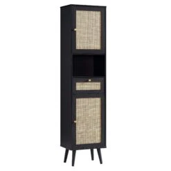 Frances Woven Rattan Tallboy Bathroom Unit, Black -Daals FT TALLB 01 BLACK WB1