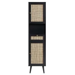 Frances Woven Rattan Tallboy Bathroom Unit, Black -Daals FT TALLB 01 BLACK WB2