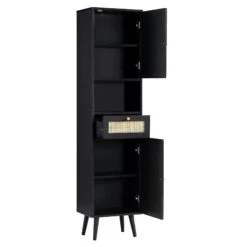 Frances Woven Rattan Tallboy Bathroom Unit, Black -Daals FT TALLB 01 BLACK WB3