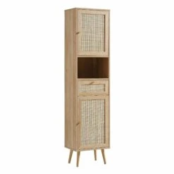 Frances Woven Rattan Tallboy Bathroom Unit, Natural -Daals FT TALLB 01 NAT WB2