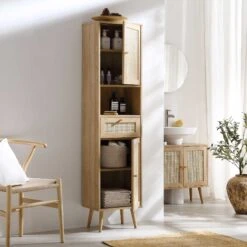 Frances Woven Rattan Tallboy Bathroom Unit, Natural -Daals FT TALLB 01 NAT scene2