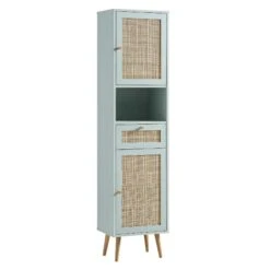 Frances Woven Rattan Tallboy Bathroom Unit, Mint Green -Daals FT TALLB 01 SAGE WB1