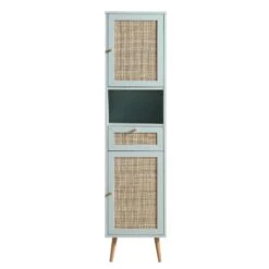 Frances Woven Rattan Tallboy Bathroom Unit, Mint Green -Daals FT TALLB 01 SAGE WB2