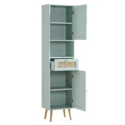 Frances Woven Rattan Tallboy Bathroom Unit, Mint Green -Daals FT TALLB 01 SAGE WB3