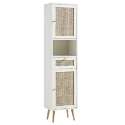Frances Woven Rattan Tallboy Bathroom Unit, White -Daals FT TALLB 01 WHITE WB1