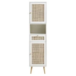 Frances Woven Rattan Tallboy Bathroom Unit, White -Daals FT TALLB 01 WHITE WB2