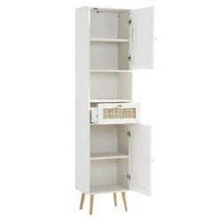 Frances Woven Rattan Tallboy Bathroom Unit, White -Daals FT TALLB 01 WHITE WB3