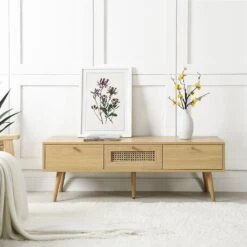 Anya Woven Rattan 3-Drawer TV Unit In Natural