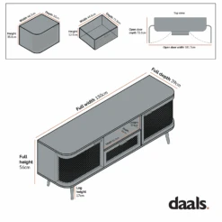Izzy Curved Rattan 150cm TV Unit, Walnut -Daals FT TV 03 CHART 1