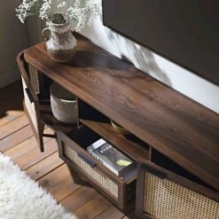 Izzy Curved Rattan 150cm TV Unit, Walnut -Daals FT TV 03 WALN scene2