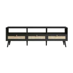 Frances Woven Rattan 160cm 3-Drawer TV Unit, Black -Daals FT TV 05 BLACK WB1