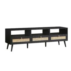 Frances Woven Rattan 160cm 3-Drawer TV Unit, Black -Daals FT TV 05 BLACK WB2