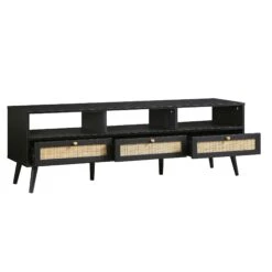 Frances Woven Rattan 160cm 3-Drawer TV Unit, Black -Daals FT TV 05 BLACK WB3