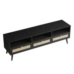 Frances Woven Rattan 160cm 3-Drawer TV Unit, Black -Daals FT TV 05 BLACK WB4
