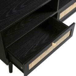 Frances Woven Rattan 160cm 3-Drawer TV Unit, Black -Daals FT TV 05 BLACK detail2
