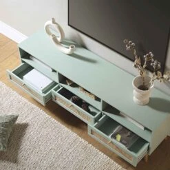 Frances Woven Rattan 160cm 3-Drawer TV Unit, Mint -Daals FT TV 05 SAGE scene2