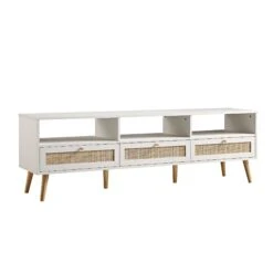 Frances Woven Rattan 160cm 3-Drawer TV Unit, White -Daals FT TV 05 WHITE WB2