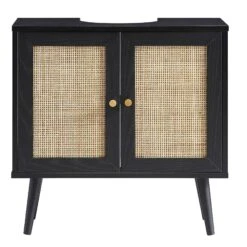 Frances Woven Rattan 2-Door Bathroom Undersink Unit, Black -Daals FT UDS 01 BLACK WB2