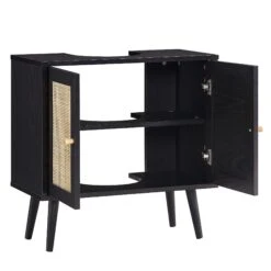 Frances Woven Rattan 2-Door Bathroom Undersink Unit, Black -Daals FT UDS 01 BLACK WB3