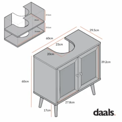 Frances Woven Rattan 2-Door Bathroom Undersink Unit, Natural -Daals FT UDS 01 CHART 1