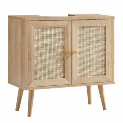 Frances Woven Rattan 2-Door Bathroom Undersink Unit, Natural -Daals FT UDS 01 NAT WB1