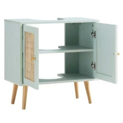 Frances Woven Rattan 2-Door Bathroom Undersink Unit, Mint Green -Daals FT UDS 01 SAGE WB3
