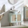 Frances Woven Rattan 2-Door Bathroom Undersink Unit, Mint Green