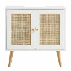 Frances Woven Rattan 2-Door Bathroom Undersink Unit, White -Daals FT UDS 01 WHITE WB2