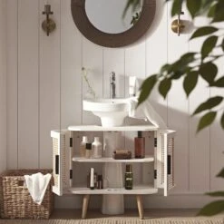 Izzy Curved Rattan Undersink Unit, White -Daals FT UDS 02 WHITE scene2