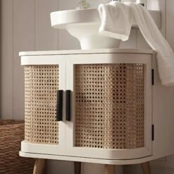 Izzy Curved Rattan Undersink Unit, White -Daals FT UDS 02 WHITE scene3