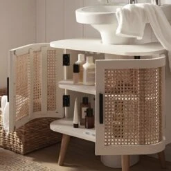 Izzy Curved Rattan Undersink Unit, White -Daals FT UDS 02 WHITE scene4