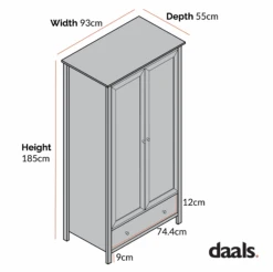 Frances Rattan Double Wardrobe With 1 Drawer, Natural -Daals FT WARD 01 CHART