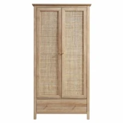 Frances Rattan Double Wardrobe With 1 Drawer, Natural -Daals FT WARD 01 NAT WB1