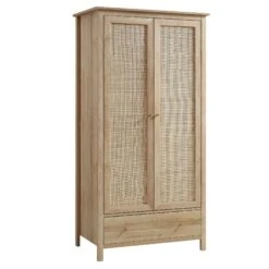 Frances Rattan Double Wardrobe With 1 Drawer, Natural -Daals FT WARD 01 NAT WB2