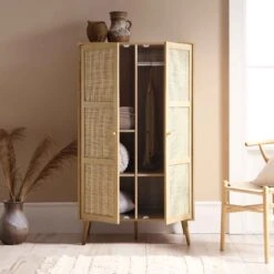 Frances Woven Rattan Compact Double Wardrobe, Natural -Daals FT WARD 02 NAT scene2